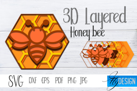3d Layered SVG. Honey Bee 1 Design