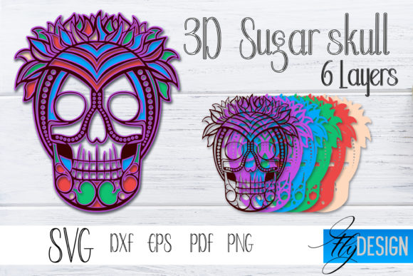 3d Layered SVG. Sugar Skull 1