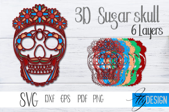 3d Layered SVG. Sugar Skull 2