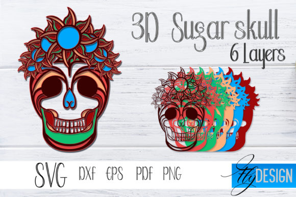 3d Layered SVG. Sugar Skull 3