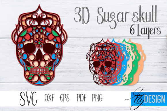 3d Layered SVG. Sugar Skull 4