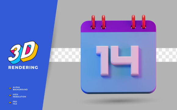 3D Render Symbol Calendar of Number 14