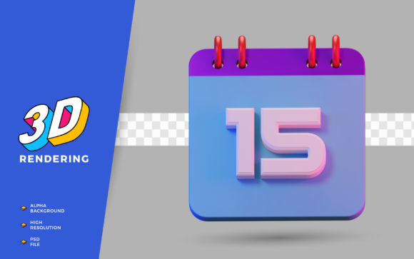 3D Render Symbol Calendar of Number 15