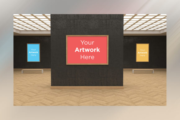 Art Gallery Four Frames Mockup 3D for Creators
