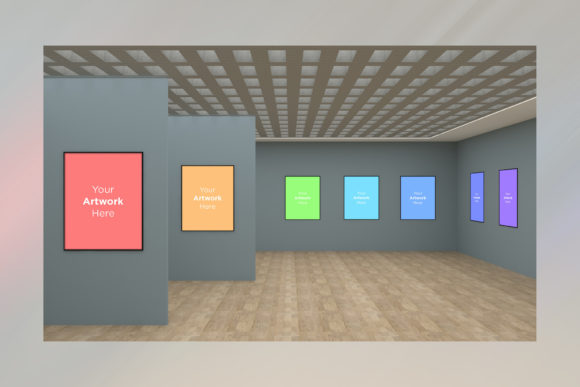 Art Gallery Multi Frames Mockup 3D