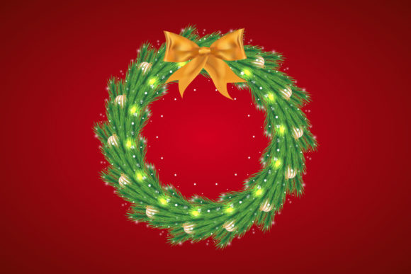 Christmas Green Wreath, Golden Ribbon: Elevate Your Holiday Decor with Premium Digital Designs
