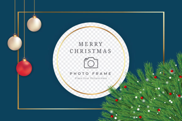 Christmas Photo Frame with Green Leaves
