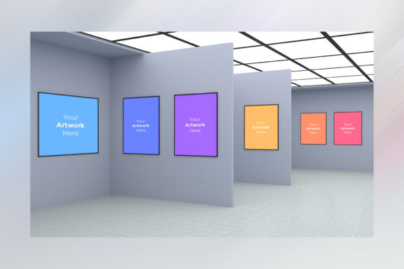 Large Art Gallery Frames Mockup 3D